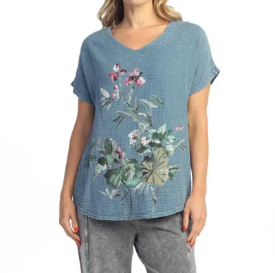 Jess & Jane Reina Mineral Washed Cotton Double Gauze Top In Blue