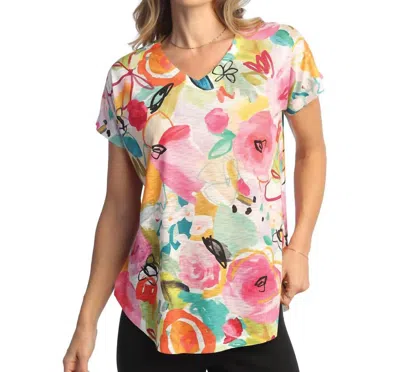 Jess & Jane Sangria Cap Sleeve Top In Pink Multi