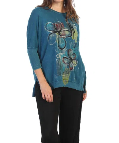 Jess & Jane Santa Monica Mineral Washed Cotton Dolman Sleeve Top In Cypress In Blue