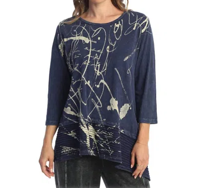 Jess & Jane Scrolls Mineral Washed Asymmetric Top In Denim In Blue
