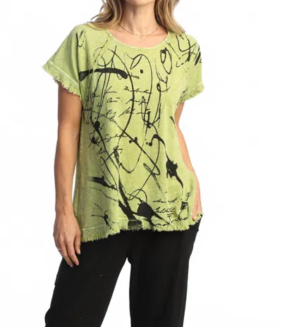 Jess & Jane Scrolls Mineral Washed Gauze & Cotton Top In Green In Multi