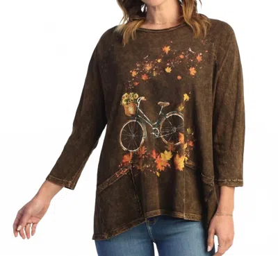 Jess & Jane Sequoia Mineral Washed Patch Pocket Top In Chocolate Brown