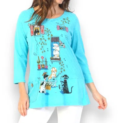 Jess & Jane Serenade Mineral Washed Contrast Cotton Tunic In Aqua In Blue