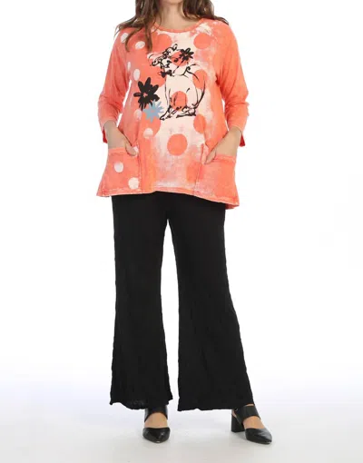 Jess & Jane Shine Mineral Washed Patch Pocket Cotton Top In Watermelon In Orange