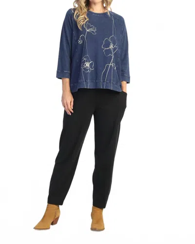 Jess & Jane Sketch Mineral Washed French Terry Top In Navy In Blue