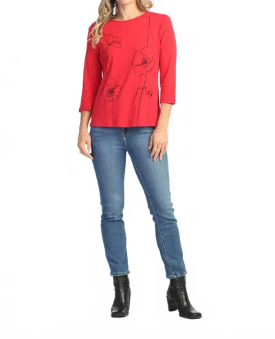 Jess & Jane Sketch Printed Cotton Top In Red