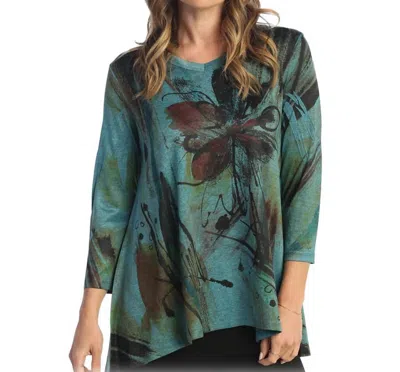 Jess & Jane Slinky Knit Hi-lo Tunic Top In Teal In Blue