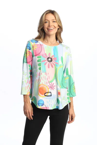 Jess & Jane Soft Touch Round Hem Top In Sunny In Multi