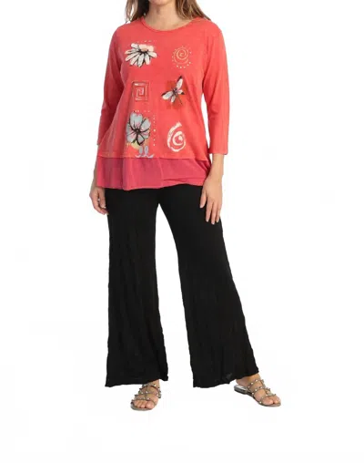Jess & Jane Spirals Mineral Washed Cotton Georgette Contrast Top In Multi In Pink
