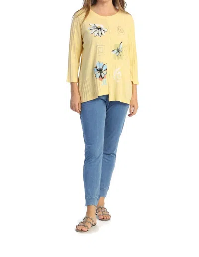 Jess & Jane Spirals Mineral Washed Ribbed Cotton Top In Yellow