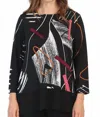 Jess & Jane Strings Ity Knit Contrast Tunic In Black In Black
