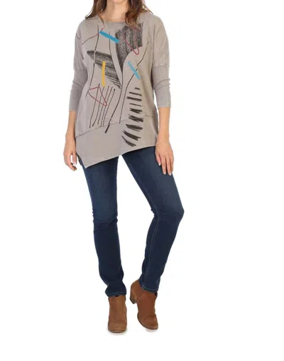 Jess & Jane Strings Mineral Washed Dolman Sleeve Cotton Top In Taupe