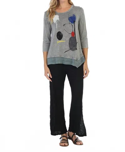 Jess & Jane Strolling Mineral Washed Asymmetric Top In Grey Multi In Gray