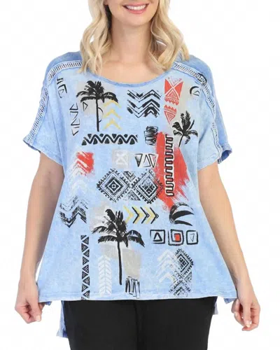 Jess & Jane Summer Time Contrast Mineral Washed Cotton Top In Blue In Multi