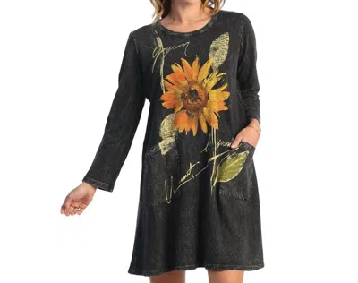 Jess & Jane Sunflower Mineral Washed Dress W/patch Pockets In Sunflower/grey In Multi