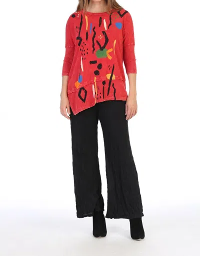 Jess & Jane Surprise Mineral Washed Dolman Sleeve Cotton Top In Scarlet In Red