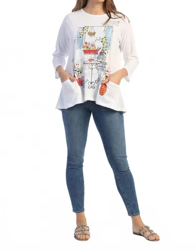 Jess & Jane Terrace Mineral Washed Patch Pocket Cotton Top In White