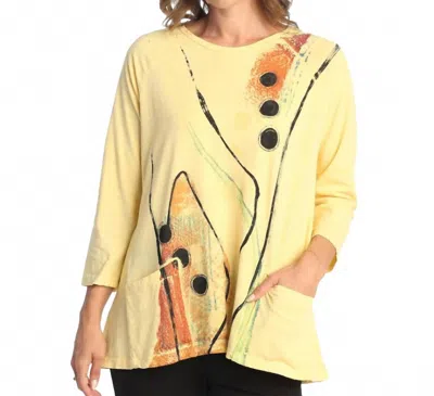 Jess & Jane Tik Tak Mineral Washed Patch Pocket Cotton Top - Plus In Yellow