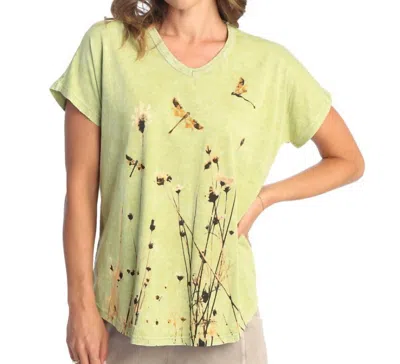 Jess & Jane Together Mineral Washed Cotton Short Sleeve Top In Cactus In Green