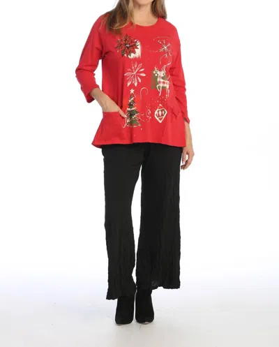 Jess & Jane Treasures Mineral Washed Patch Pocket Cotton Top In Red