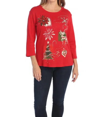 Jess & Jane Treasures Printed Cotton Top In Red In Burgundy