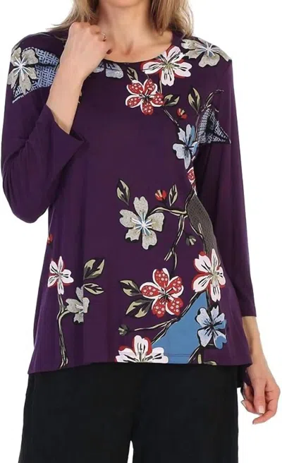 Jess & Jane Tree Story Modal Floral Print Top In Eggplant