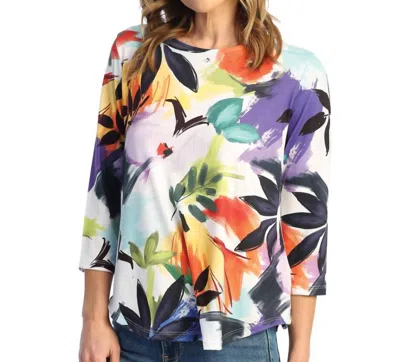Jess & Jane Tropical Round Hem Top In Floral Multi