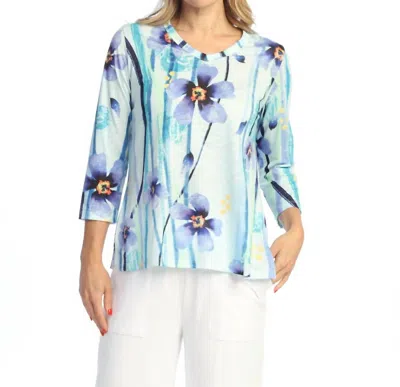 Jess & Jane Tulip Hem Top In Bluebell In Multi