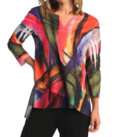 Jess & Jane Vera Slit V-neck Chiffon Contrast Top In Abstract Multicolor