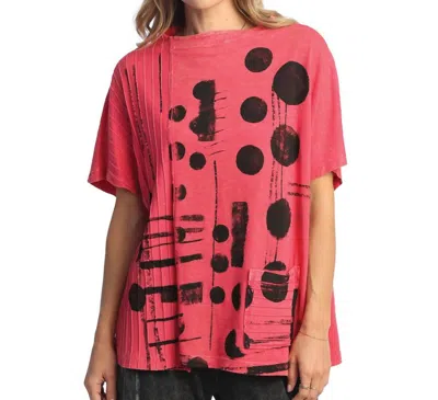 Jess & Jane Veronica Mineral Washed Mock Neck Cotton Top In Raspberry In Pink