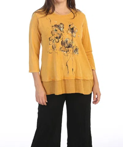 Jess & Jane Violets Mineral Washed Cotton Georgette Contrast Top In Canary In Orange