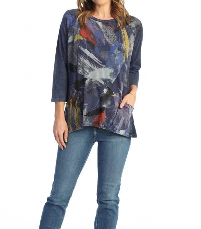 Jess & Jane Vista Mineral Washed Patch Pocket Cotton Top In Denim Blue