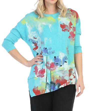 Jess & Jane Water Color Mineral Washed Dolman Sleeve Cotton Top In Aqua In Blue