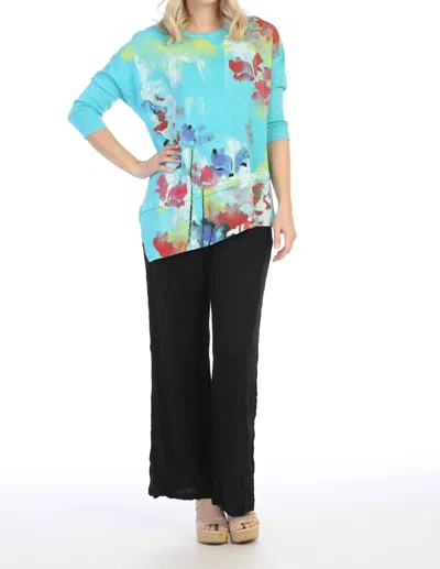 Jess & Jane Water Color Mineral Washed Dolman Sleeve Top In Aqua In Blue