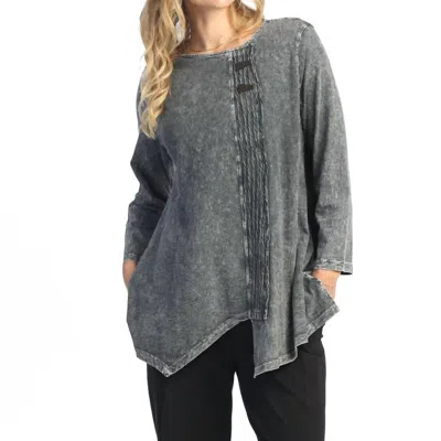 Jess & Jane Wavy Contrast Faux Wrap Mineral Washed Tunic In Charcoal In Gray