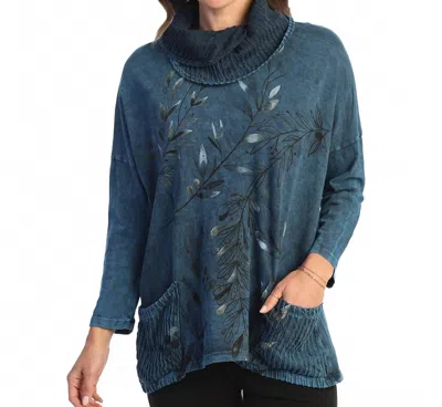 Jess & Jane Whisper Mineral Washed Cowl Neck Cotton Top - Plus In Sapphire In Green