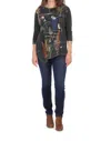 Jess & Jane Whitney Mineral Washed Dolman Sleeve Cotton Top In Black In Multi
