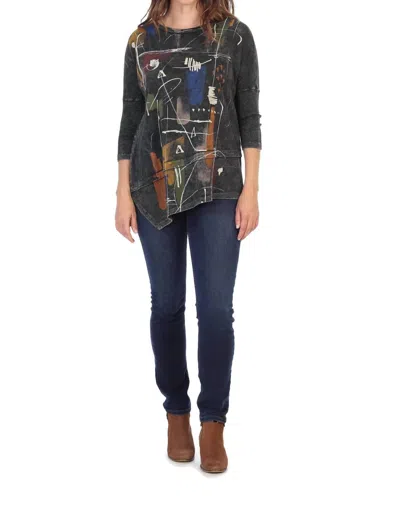Jess & Jane Whitney Mineral Washed Dolman Sleeve Cotton Top In Black In Gray