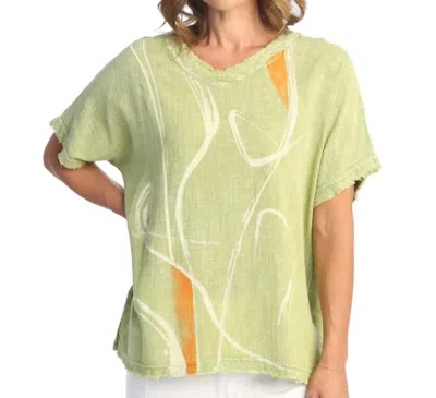 Jess & Jane Willow Mineral Washed Cotton Gauze Short Sleeve Top In Cactus Green In Multi