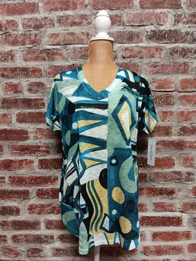 Jess & Jane Women's Abstract Print Short Sleeve Top In Multicolored