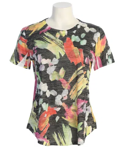 Jess & Jane Women's Blossom Burnout Round Hem Top In Multi