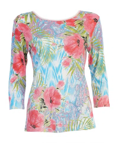 Jess & Jane Women's Esmeralda Burnout High Low Top - Plus In Pink Floral In Multi