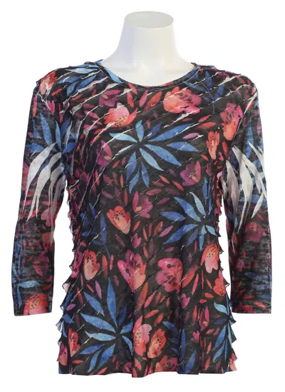 Jess & Jane Women's Europa Sublimination Ruffle Top In Multicolored Abstract Floral
