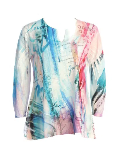 Jess & Jane Women's Joyful Slit V-neck Chiffon Contrast Top In Multi