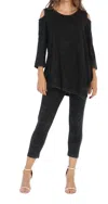Jess & Jane Women's Mineral Washed Cotton Cold Shoulder Top In Black In Black