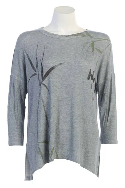 Jess & Jane Women's Wind Song Knit Jersey Dolman Sleeve Top In Grey Plant-inspired Print In Gray