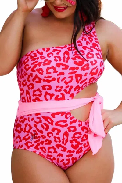 Jess Lea Baddest At The Pool One-shoulder One Piece Swimsuit In Pink