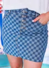 Jess Lea Becca Checkered Denim Skirt In Blue In Blue