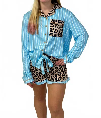Jess Lea Betty Ruffle Pajama Set In Leopard In Blue