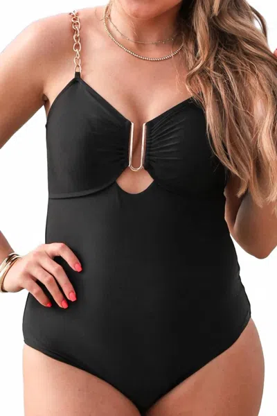 Jess Lea Boujee On The Beach Chain Strap One Piece Swimsuit In Black